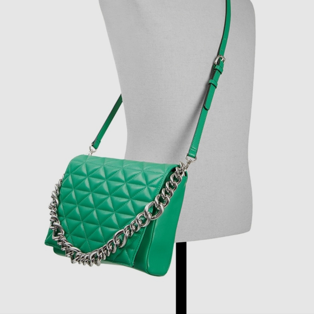 Call It Spring Kelly Green Quilted Crossbody Bag + Handbag Vegan Leather